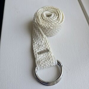 Ralph Lauren Womens White 2 Inch Crochet Silver D Ring Buckle Belt
